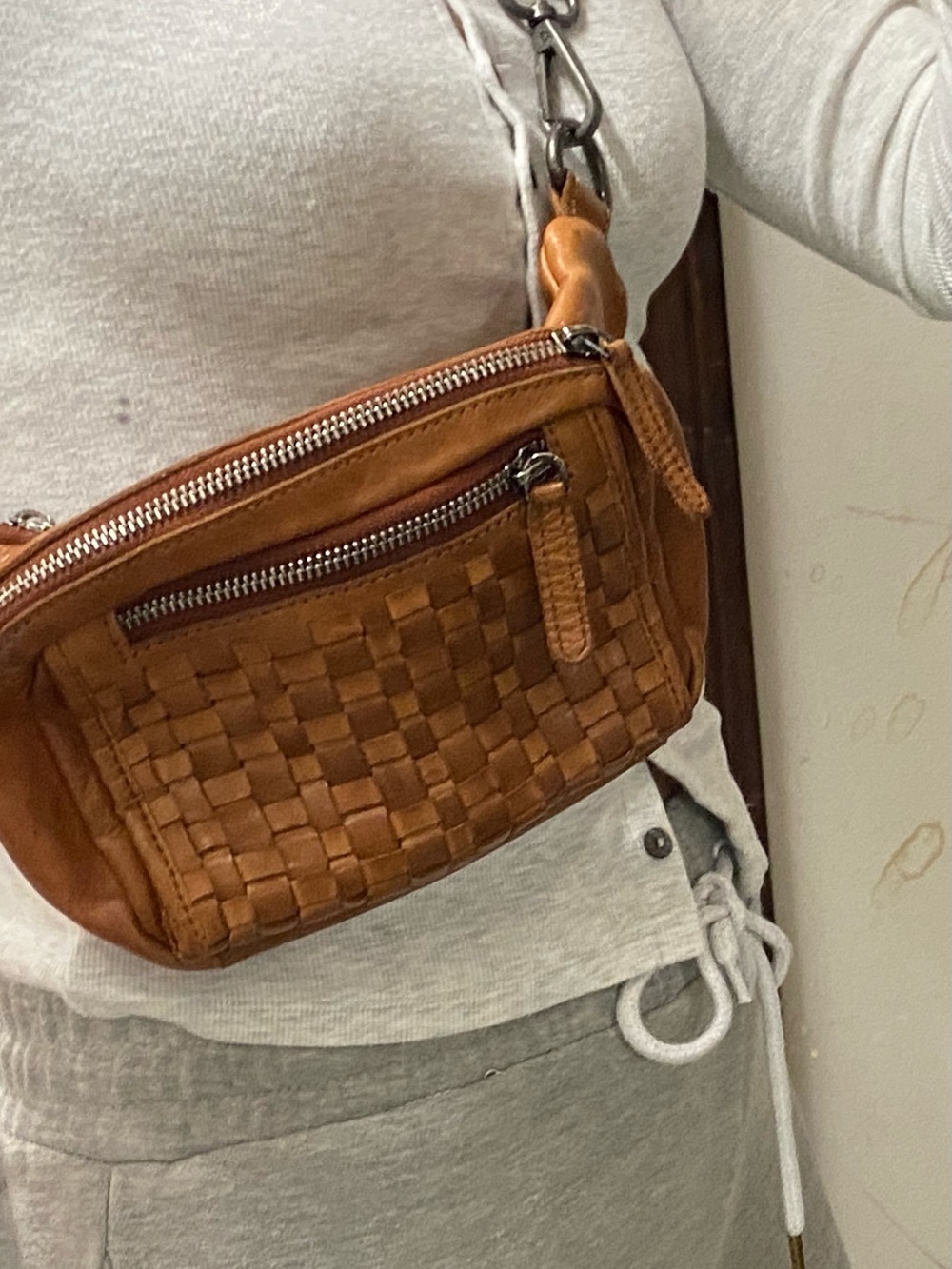 Woven Leather Crossbody Bag in Tan